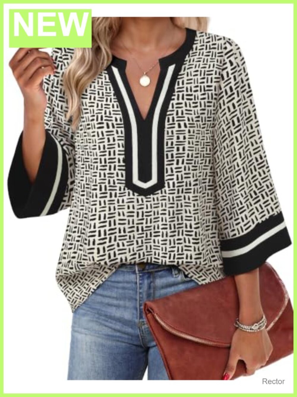 Womens V-Neck 3/4 Bell Sleeve Floral Tunic Blouse Loose Fit Dressy Top